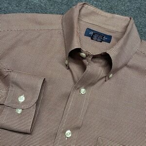 Brooks Brothers Maroon Micro Houndstooth Button Down Shirt Made in USA Sz L EUC